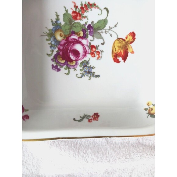 Antique Epiag Czech Serving Dish Gold Gilt Floral Flowers Square 8.5 inch - Picture 3 of 16